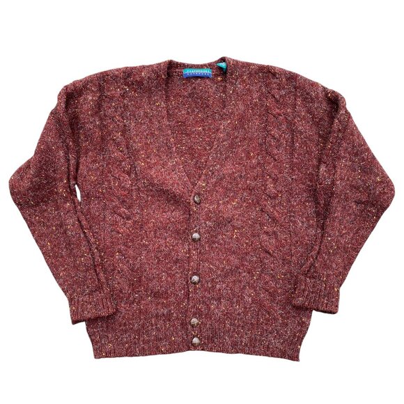 Vintage Claybrooke Wool Cardigan Rust Shag Kurt Cobain Grunge Grandpa Sweater-M - Picture 7 of 14